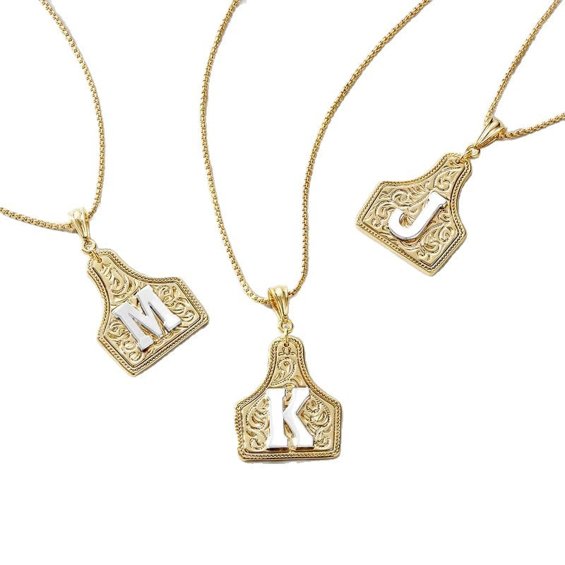 Western Cowboy Letter Necklace with Gold Plating
