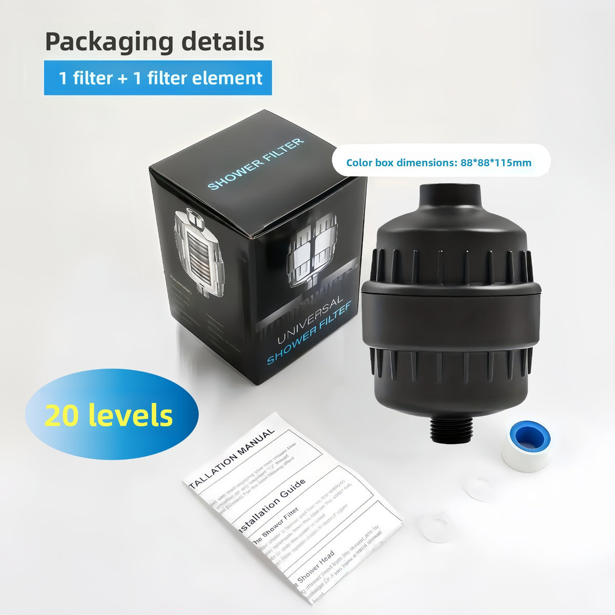 Multi-Layer Shower Water Filter with Activated Carbon Cartridge for Hard Water