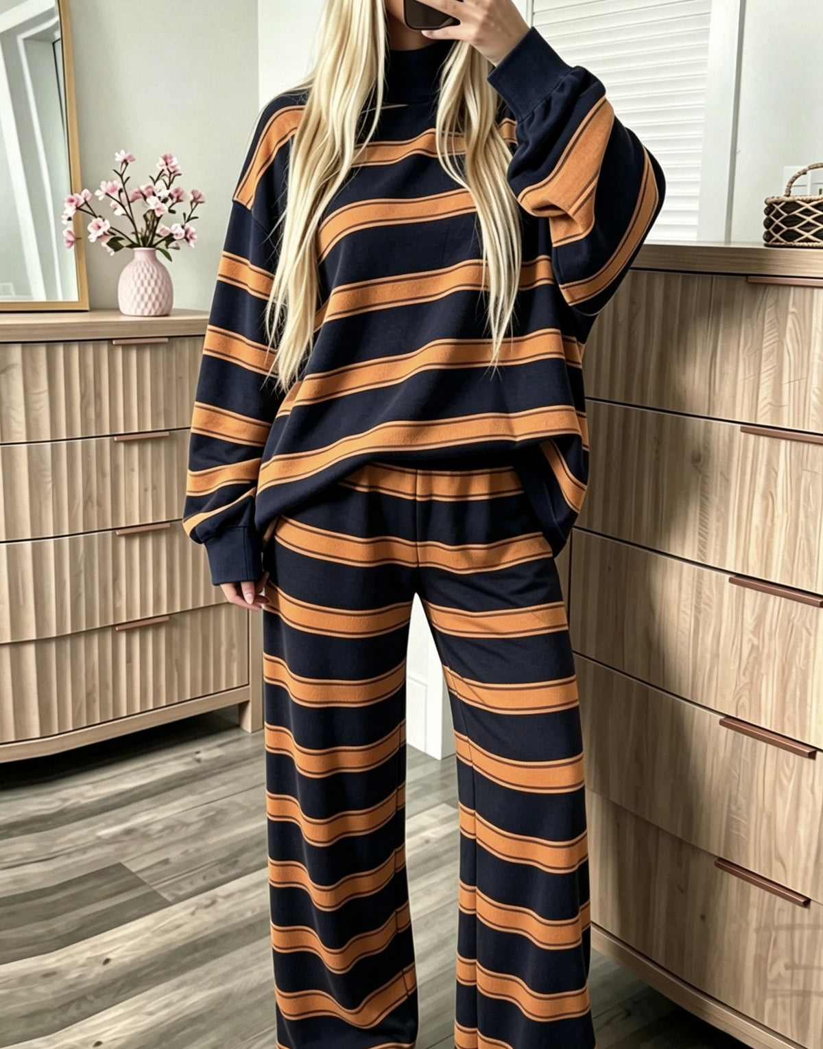 Women's Striped Tracksuit Two-Piece Set
