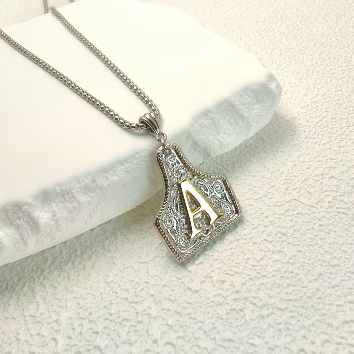 Western Cowboy Letter Necklace with Gold Plating
